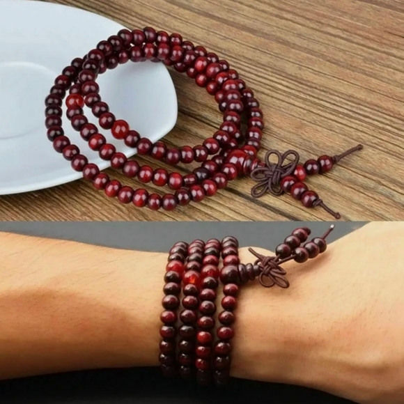 Yoga Meditation Sandalwood Mala Beads Rosary Wrap Bracelet Wooden Red Black - Picture 11 of 16